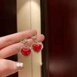 Brincos de bloqueio de lustre coreano delicado shinestone Double Heart Drop For Women 2023 Vermelho Jóias de Jóias de Moda Branca Presentes