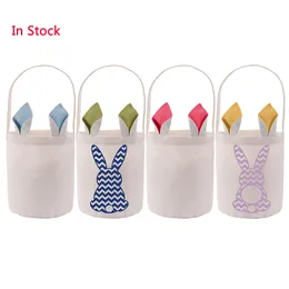 Sublimation Easter Bunny Bucket Festive Polyester Blank DIY Rabbit Ears Basket Personalized Candy Gift Bag with Handle RRA