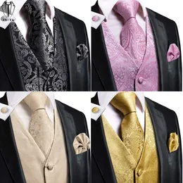 Mens Vests Hitie Silk Mens Vest Slips Set Jacquard Dress Suit Waistcoat Jacket Tie Hankerchief Cufflinks For Men Wedding Party Business 230313