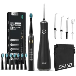 Other Oral Hygiene Seago Water Flosser Teeth Cleaner with 5 Nozzles Portable Dental Water Jet Sonic Electric Toothbrush Brush with 8pc Heads 230314