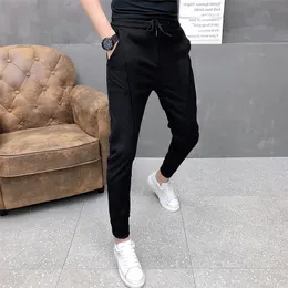 Мужские брюки модные корейские твердые бегуны Высококачественные весенние осенние шнурки Slim Fit Canual Blackgray 3628 230313