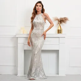 Party Dresses YIDINGZS Elegant Off Shoulder Silver Sequin Evening Dress Women Party Maxi Dress Long Prom Dress 18126 230314