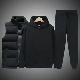 Herrespår märke män solid färg casual set mans väst hoodies byxor 3 stycken spårdräkt trendiga sportkläder set manliga män kläder set 230314