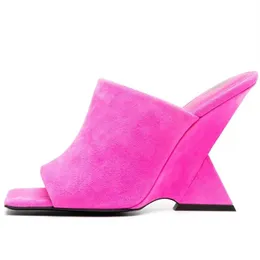 New Peep Toe Slippers Women Summer Square Toe Slip-On Sexy Strange Heel Shoes Ladies Summer Party Wedge Sandal Runway Slippers