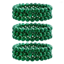 Strand 3pcs homens homens empilhando presente verde sintético Malaquita Moda redonda Pulseira de miçanga de pedra natural Extrecer elegante charme vintage