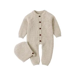 Rompers baby rompers långärmad spädbarn pojkar flickor jumpsuits kläder höst fast stickad född småbarn barn overaller 0-18m 230313