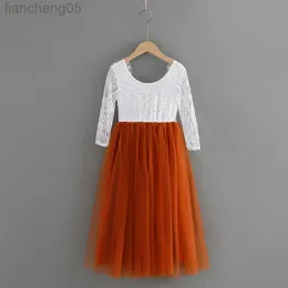 Girl's Dresses Boho Chic Teens Burnt Orange Girls Lace Wedding Dress for Flower Girls Long Tulle Hallow Out Party Come W0314