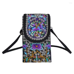Evening Bags Lady Cell Phone Bag Crossbody Shoulder Wallet Purse Handbag Pouch Ethnic Style Embroidered Flip Canvas Retro Small Bolsa