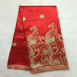 5 metrów PC Beuatyful Red George Lace Fabric ze złotymi cekinami afrykańska bawełniana tkanina do ubrań JG21-1318N