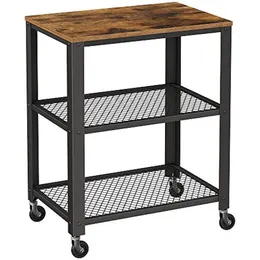 VASAGLE Serving Cart 3 Tier Bar Cart on Wheels with Storage and Steel Frame Rustic Brown ULRC78X