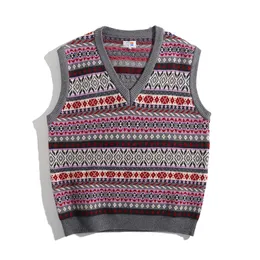 Männer S Westen gegen Neck Ethnische Jacquard Weste und stricken japanischen Retro -Pullover 230313