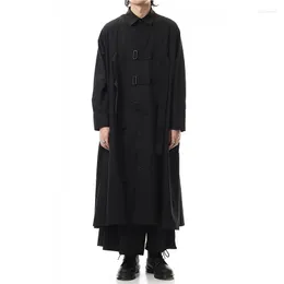 Men's Trench Coats Autumn Men's Fashion Yamamoto Long Windbreaker Clothing Male Metal Buckle Loose Plus Size Coat Stage Jacket Hombre