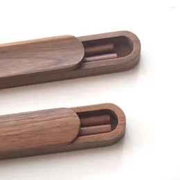 Pałeczki wysokiej jakości czarny brązowy orzech z litym drewnem z pudełkiem przenośna podróżna podróż minimalistyczna elegancka drewno drewniana drewniana