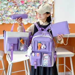 أكياس مدرسية 4 أجهزة كمبيوتر مجموعات أرجوانية للألوان الأرجواني حقيبة الظهر Kawaii Women's Bookbag للشباب Girls Mochila 230314