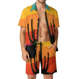 Tracce maschili da uomo Desert Desert set set retrò Cactus Sunset Shorts Casual Shorts Summer Hawaii Vacate Set di camicia da oversize abita