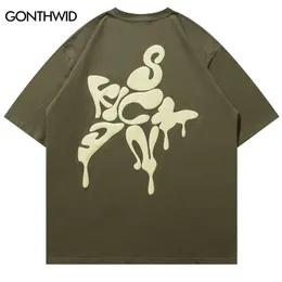 Herr t-shirts harajuku t shirt streetwear hip hop brev stjärna tryck kort ärm tshirt mode casual bomull lös tee skjortor sommar topp 230313