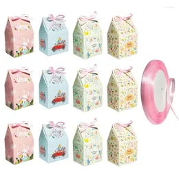 Confezione regalo 12/24 pezzi Pasqua -Chick Treat Goodie Bags Carta fai-da-te Caramelle per feste con motivi animali dei cartoni animati B03D