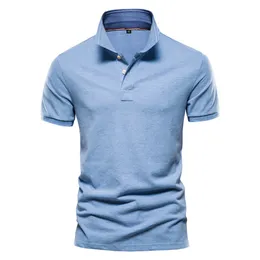 Camisetas masculinas aiopeseson algodão polos masculina cor de cor sólida clássica camisa pólo masculino de manga curta de alta qualidade comercial polo social homem 230313