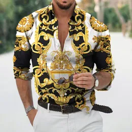 Men's Casual Shirts Autumn Baroque Shirts For Men 3D Baroque Long Sleeve Luxury Social Shirt V-neck Oversized Tops Tees Shirt Homme Autumn Clothing 230313