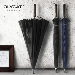 Umbrellas olycat 24kストレート長い傘風の強い木製ハンドル雨傘女性男性ビジネスブランドGlassfiber Paraguas 230314