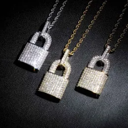 Hip Hop Lock Pendant Necklaces Environmental Copper Mens Women Hiphop Jewelry Iced Out Super Shiny Cubic Zirconia Real Gold Silver Pated Accessories