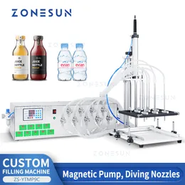 ZONESUN Custom Liquid Filling Machine Diving Nozzle 9 Heads Magnetic Pump Pneumatic Drinks Beverage Production ZS-YTMP9C