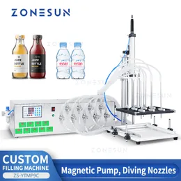 Zonesun Custom Liquid Filling Machine Diving Nozzle 9 Heads Magnetic Pump Pneumatic Drinks Beverage Production ZS-YTMP9C