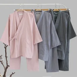 Moda -sono feminina Tradicional Kimono Sleepwear para homens Mulheres Algodão puro estilo Bathing Yukata Tops TRUSHERS PAJAMAS DE PIJAMAS DO CASA DO CASIONO 230314