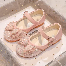 Scarpe da ginnastica Scarpe in pelle da ragazza Bow Shiny Pearl Princess Primavera Autunno Moda Paillettes Bambini Flat Single H538 230313