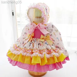 Mädchen Kleider 2 Stücke Kinder Spanische Kleider Baby Mädchen Lolita Prinzessin Ballkleid 2023 Säuglingsgeburtstagskleid mit Hut Kleinkind Spanien Vestidos W0314