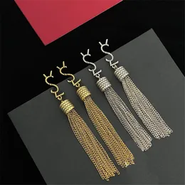 Slender Chain Tassels Earrings Letter Combination Charm for Women Circular Column Classic Ear Stud with Ring Patterns