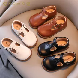 Flat shoes Children British Style Three Colors Vintage 21-30 Little Girls Leather Shoes Academic StyleSchool Kids Flats Girl P230314