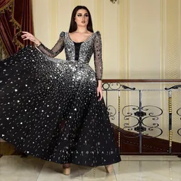 Arabisch Schwarz Langarm Muslimischen Abendkleider 2022 Luxus V-ausschnitt Kristall Dubai Frauen Prom Formale Kleider Robe de Soiree 2023 vestidos Fest