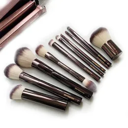 Hourglass Makeup Brushes Set 10Pcs Cosmetic Brush for Face Powder Blush Eye Shadow Crease Concealer Brow Liner Smudger Dark-Bronze Metal Handle Beauty Tools