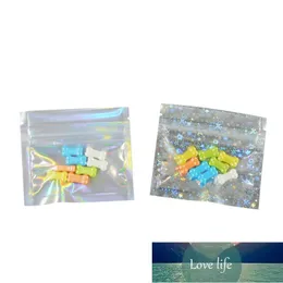 All-Match Clear Mini Zip Lock Holographische Mylar-Verpackungsbeutel 100pcs farbenfrohe Regenbogen-Probe Power Packing Bags Pillen Aufbewahrungstasche 7.5*6,5 cm
