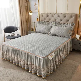 Bed Skirt Luxury Gray Lace Bed Skirt Bedspread Thick Removable Bed Skirt Style Bed Sheets Embroidery Cotton European-style Bed Spreads 230314