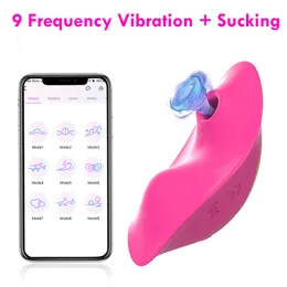 Vibrators Bluetooth Butterfly Wearable Sucking Vibrator for Women Wireless APP Remote Control Vibrating Panties Dildo Sex Toys for Couple 230314