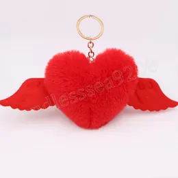 Serce Wings Love Hair Ball Blakena wisiorek pluszowa torba Girl Ornaments Wiselan Llaveros Mujerz Pom Pom pomp Bierek