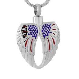 IJD9550 Angel Wing Wing Heart with American Flag Cremation Heartant Jolemslrt for Ashes Ashes URN Holder kefsake Jewellery316C