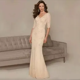 الدانتيل الطويل المخصص لفساتين العروس مع نصف الأكمام ذات الحبيبة المحصنة حوريات البحر السهرة الرسمية