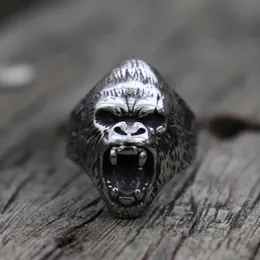 Anelli di cluster Vintage Wild the Beast Gorilla Acciaio inossidabile Anello da uomo Biker Jewelry Cluster