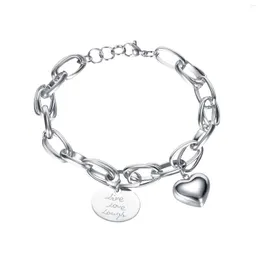 Braccialetti con ciondoli Braccialetto da donna con moneta a cuore semplice Bracciale rotondo con catena in acciaio inossidabile per regalo di anniversario donna