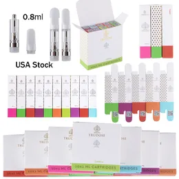 Trudose Atomizers Empty Vape Cartridges 0.8ml 1.0ml White Tip Carts with Packaging Boxes For Thick Oil Glass Tank Dab Pen Wax Vaporizers Electronic Cigarettes