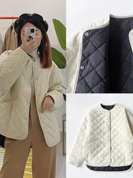 Women's Jackets O-Neck Diamond Plaid Warm Parka Coat 2023 Winter Single-Breasted Lady Long-Sleeved Irregular Hem Loose Jacket