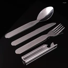 Servis uppsättningar 4st/set bärbar rostfritt stål bordsartikel vik knivutdragsked för gaffel camping matlagning bestick