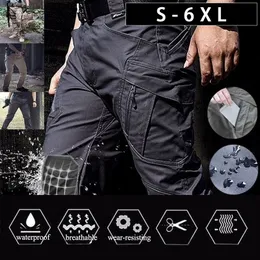 Calça masculina calça de carga masculina de bolso de bolso de bolso calça calças de combate do exército militar casual Calças de caminhada à prova d'água PLUS TAMANHA 6XL 230313