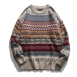 Maglioni da uomo maglione lavorato a maglia vestibilità ampia pullover versatile con stampa a righe retrò autunno inverno resistente al freddo per esterno