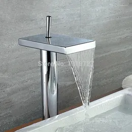 Bathroom Sink Faucets Vidric Ly Modern Style Solid Brass And Cold Water Waterfall Spout Basin Mixer Tap Chrome Finish Tall Vessel Fauc