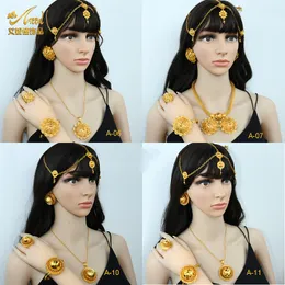 Wedding Jewelry Sets ANIID Dubai Ethiopian Flower Shape Plated 6pcs Jewelry Sets For Women Nigerian Luxury Necklace Jewellery Set Wedding Party Gifts 230313