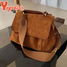 Evening Bags Yogodlns Autumn Winter Fleece Shoulder Bag Female Frosted Leather Crossbody Bag Retro Crossbody Bag Large Capacity Messenger Bag 230314